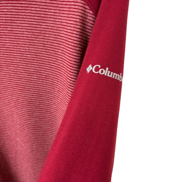 Columbia Red Omni-Wick Striped Pullover Top Women’s Large Thumbholes - Picture 2 of 6